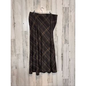 Ashley Stewart Plaid A-Line Midi Skirt Brown Gray Size 18